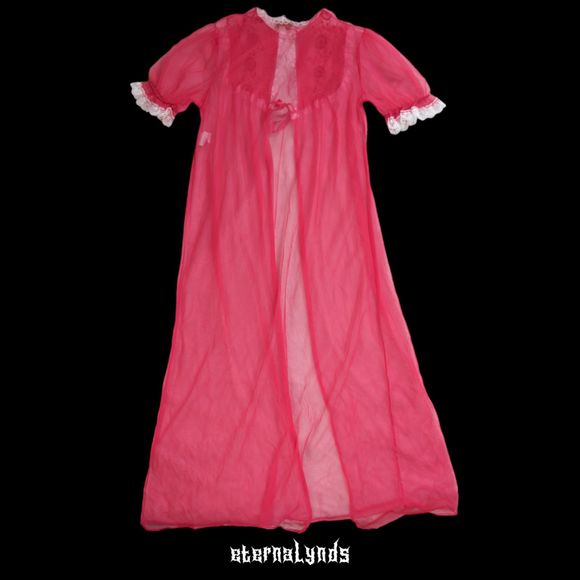 Vintage 60s Shannon Lee Slip Dress Petticoat Robe Women's M/L Pink Lace Sheer - Picture 3 of 11